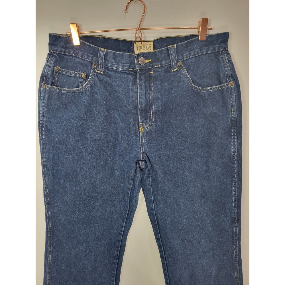 Red Head Brand Co Mens 36x30 Flannel Lined Jeans Dark Wash Straight Leg Plaid - Picture 2 of 6